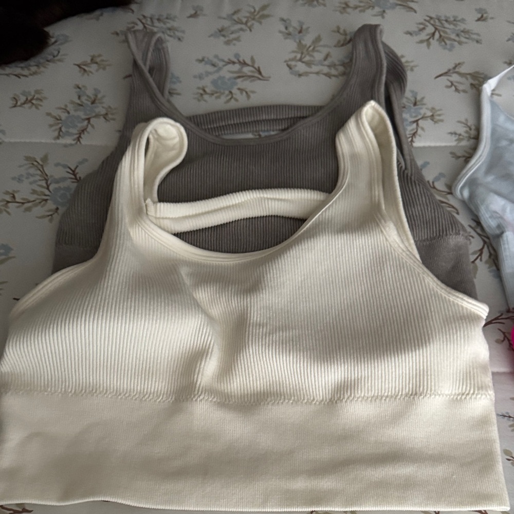 Women's Ribbed Tank Top Set - Cream and Gray